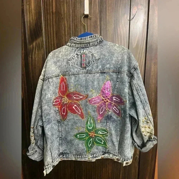 Vintage 90’s Statement Piece Flower Bedazzled Jacket- Rare- Peak 90’s-size: XL - Picture 10 of 16